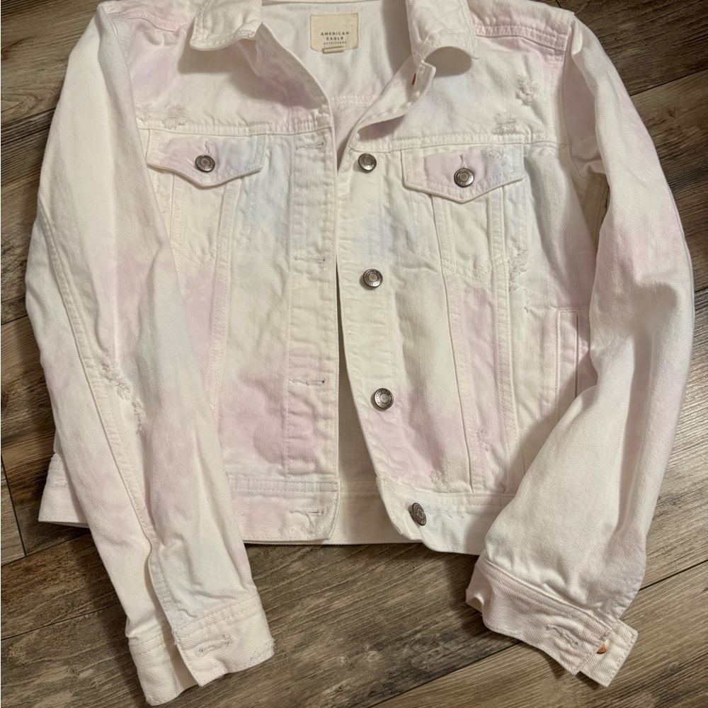 White Denim Jacket with Subtle Purple  and Blue Accents
